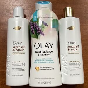 Dove & Olay Shampoo, Conditioner and Body Wash Bundle New